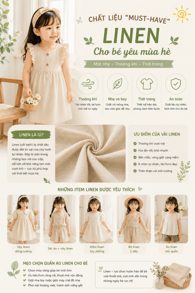quần áo bé gái vải linen
 